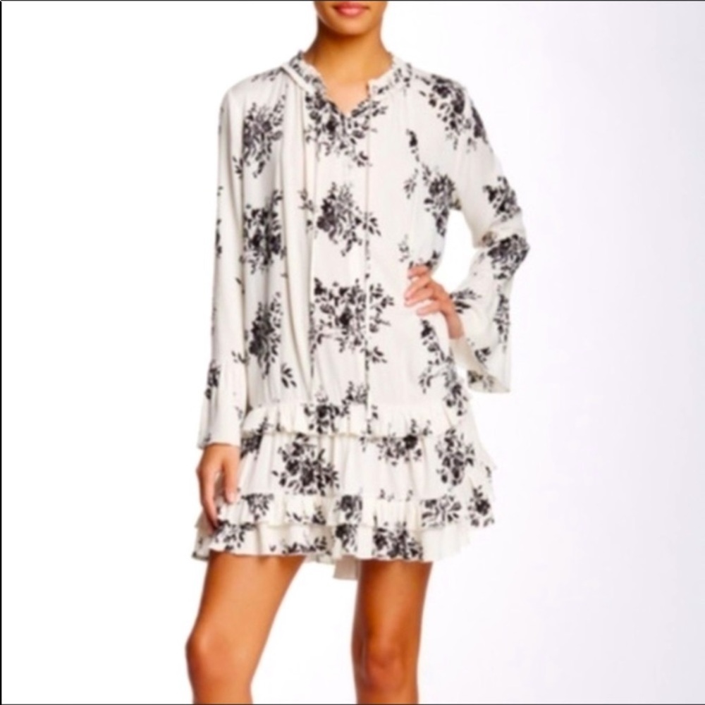 RO&DE Ivory and Black Boho Floral Dress